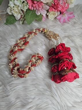 Red Floral Tassel Punjabi Paranda - Women Accessories